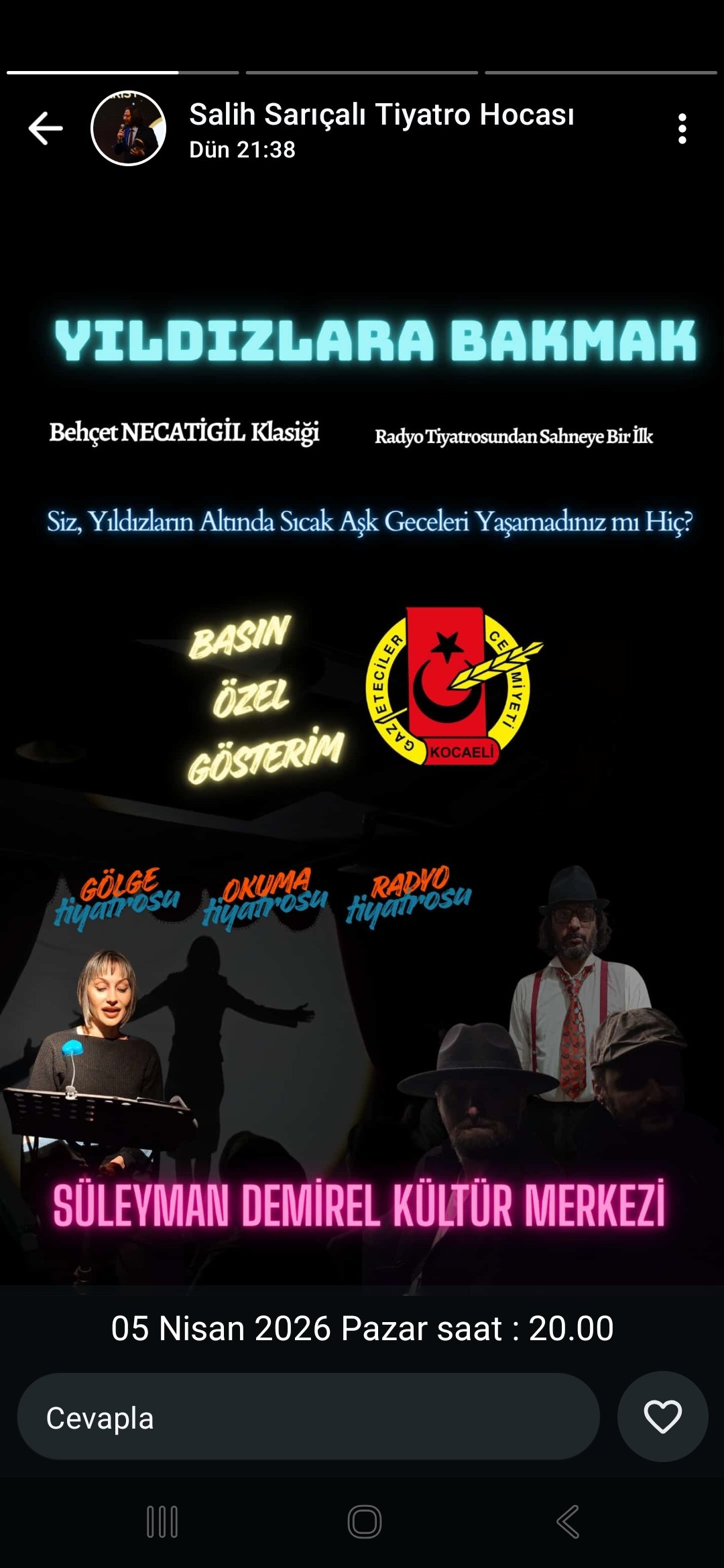 Behçet Necatigil’in Efsane Eseri "Yıldızlara Bakmak" Bu Kez Gazeteciler İçin Sahnede!